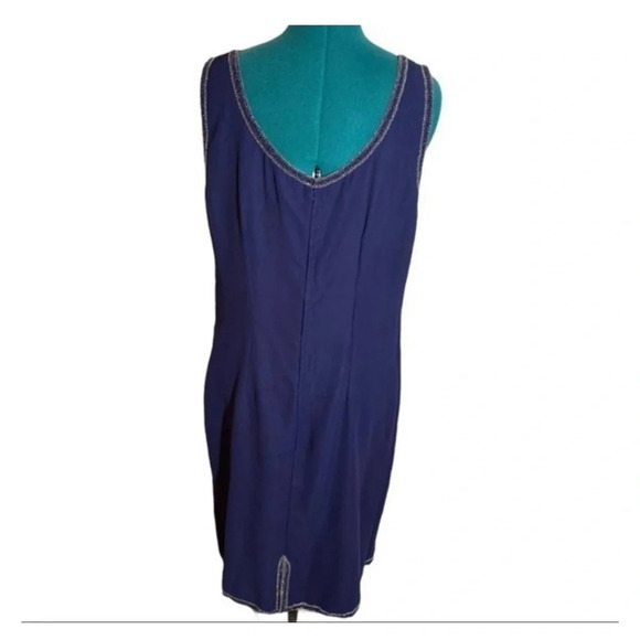 Scala Vintage Navy Sheer Silk 2 piece beaded Dress and Sheer Jacket 80’s - Picture 4 of 9